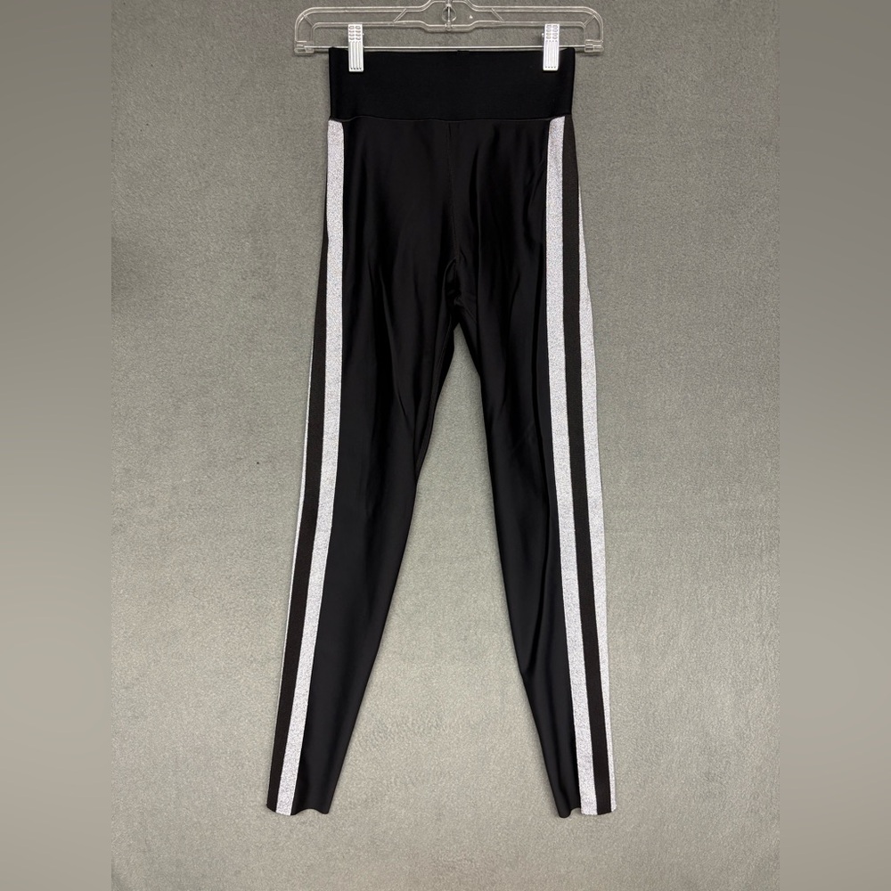 UltraCor Black Silver Side Stripe Active Compression Leggings Womens Small